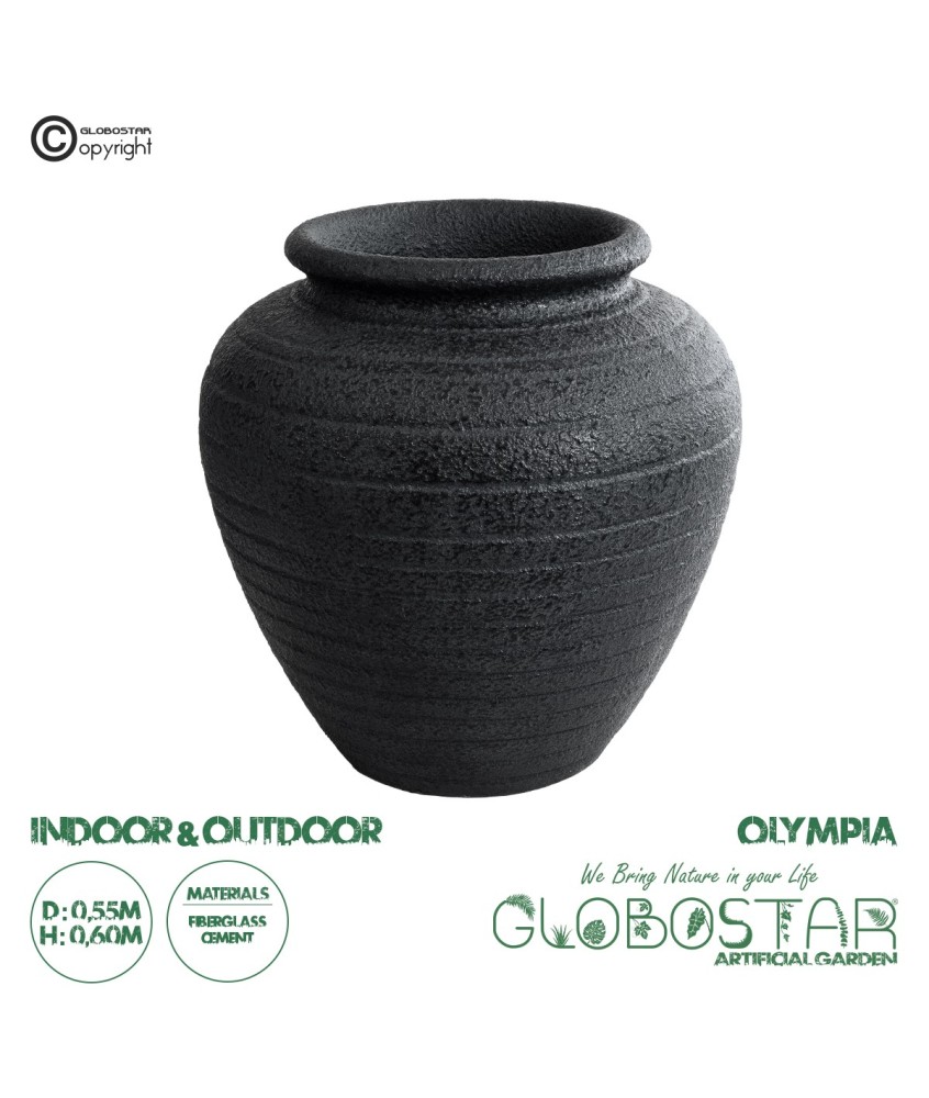 GloboStar® Artificial Garden OLYMPIA 20719 Επιδαπέδιο Πολυεστερικό Τσιμεντένιο Κασπώ Γλάστρα - Flower Pot Μαύρο Φ55 x Υ60cm